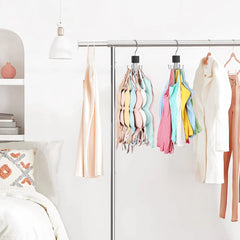 Rotating Wooden Metal Belt Hanger Multi-Functional Closet Organizer for Belts Bras Ties and Scarves with Stainless Steel Hooks