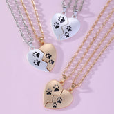 BFF 2 Pcs Half Heart Matching Pet Paw Design Pendant Necklace For Best Friends Friendship Gift