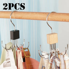 Rotating Wooden Metal Belt Hanger Multi-Functional Closet Organizer for Belts Bras Ties and Scarves with Stainless Steel Hooks