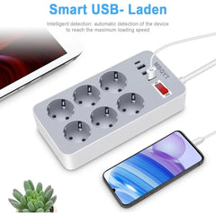 Power Strip 6 Outlets 4USB(3A+1C) Surge Protector, 1.8M Extension Cord for Home/Office/Store