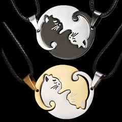 Cat Couple Necklaces For Lovers Yin Yang Animal Pendant Necklace Heart Couples Friendship Jewelry for Lovers Best Friends Gift