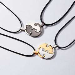 Cat Couple Necklaces For Lovers Yin Yang Animal Pendant Necklace Heart Couples Friendship Jewelry for Lovers Best Friends Gift