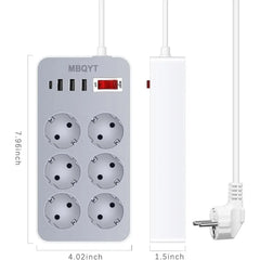 Power Strip 6 Outlets 4USB(3A+1C) Surge Protector, 1.8M Extension Cord for Home/Office/Store