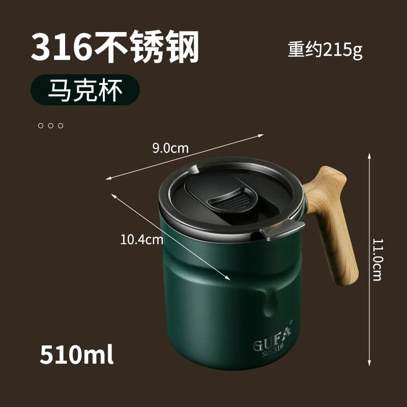 316 stainless steel mug with lid tea cup double layer anti scald anti drop cup home office coffee cup gift