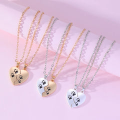 BFF 2 Pcs Half Heart Matching Pet Paw Design Pendant Necklace For Best Friends Friendship Gift