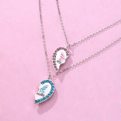 Lovecryst 2Pcs/set Delicate Rhinestone Butterfly Heart Best Friend Necklace BFF Friendship Jewelry Gifts for Kids