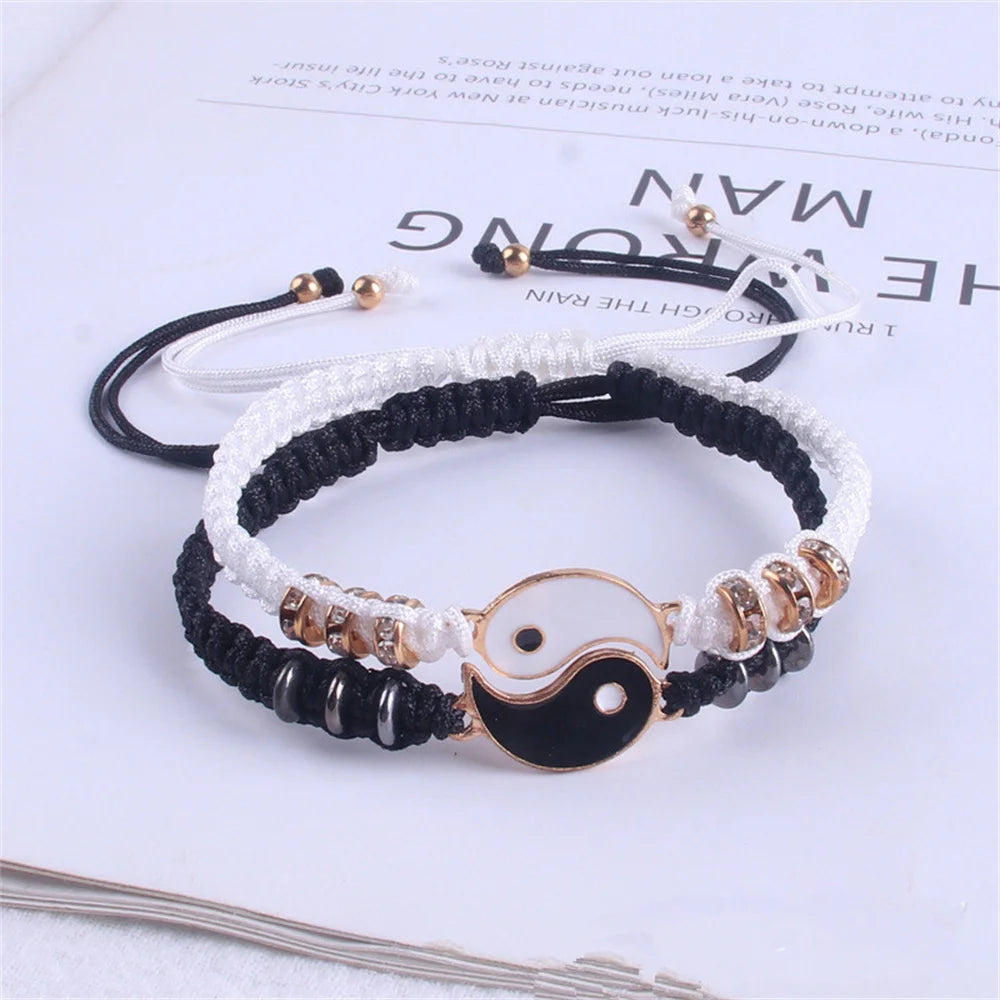 2022 New Best Friend Bracelets for 2 Matching Yin Yang Adjustable Cord Bracelet for Bff Friendship Relationship Boyfriend Girlfr